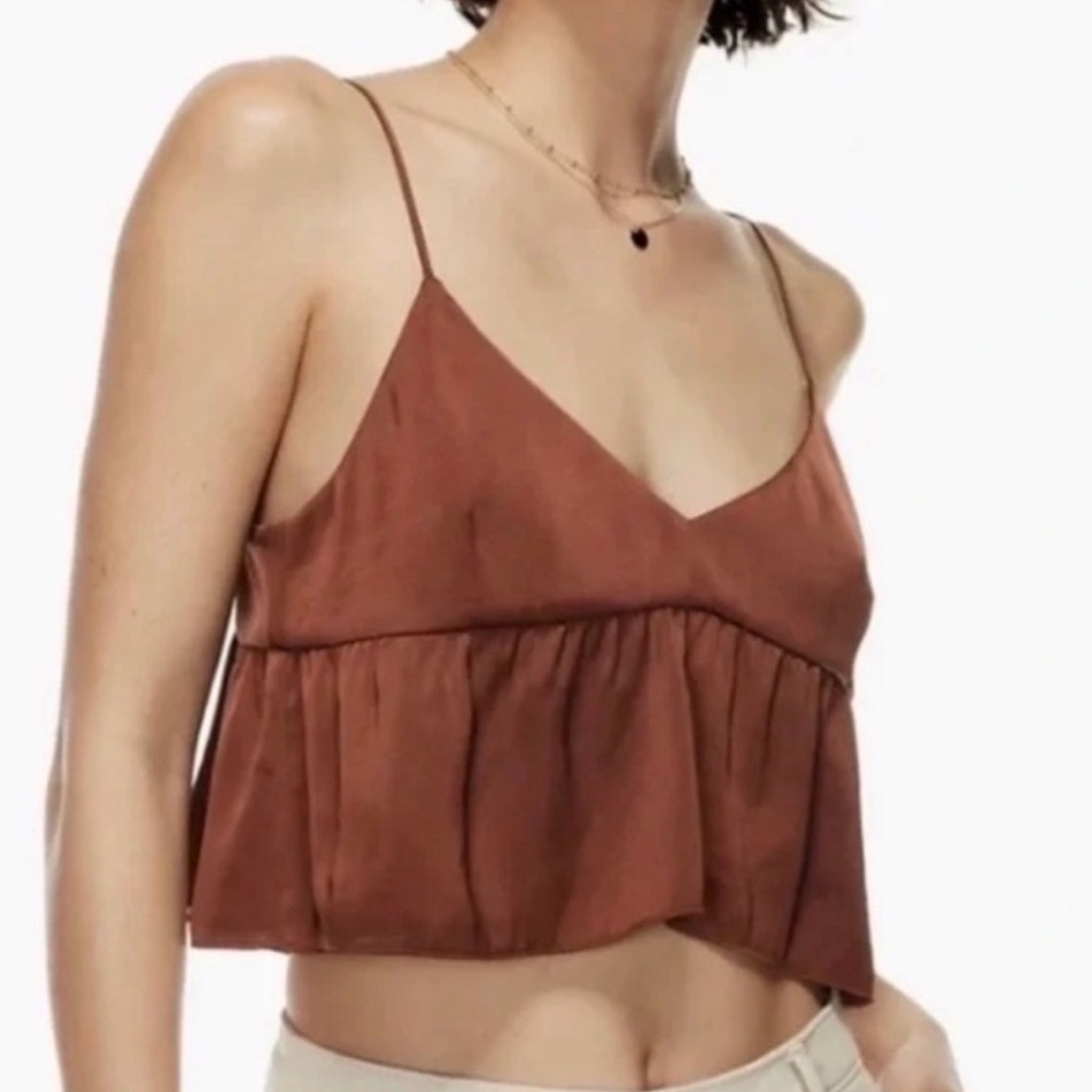 Wilfred Aritzia Little Moon Brown V-Neck Spaghetti Strap Crop Top N275-22